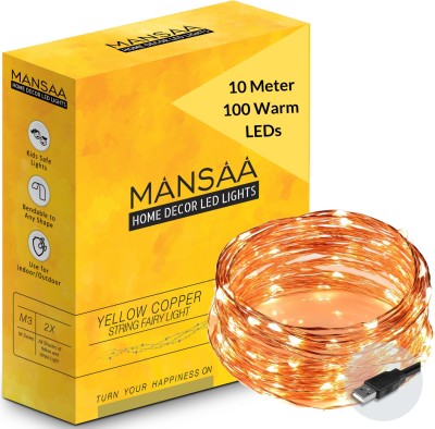 Mansaa 10m 100 LEDs USB string light for all purpose decoration 100 LEDs 10.06 m Gold, Yellow Steady String Rice Lights(Pack of 1)