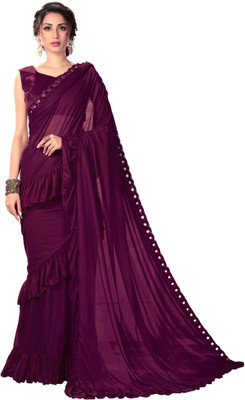 Sariya Solid Fashion Lycra Blend Saree(Purple)
