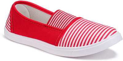 Camfoot Slip On Sneakers For Women(Red, White , 7)