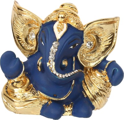 eCraftIndia Gold Plated Blue Kaan Ganesha Decorative for Home/Temple/Office/Car Dashboard Decorative Showpiece  -  6.5 cm(Polyresin, Blue, Gold)