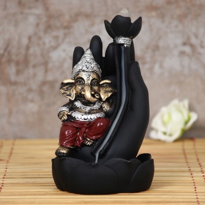 eCraftIndia Lord Ganesha Smoke Backflow Cone Incense Holder Decorative Decorative Showpiece  -  16 cm(Polyresin, Black, Brown, Red)