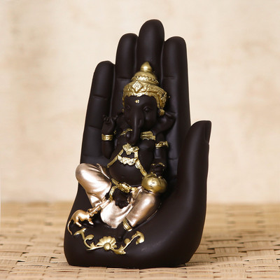 eCraftIndia Golden Handcrafted Ganesha Palm Decorative Showpiece  -  16 cm(Polyresin, Multicolor)