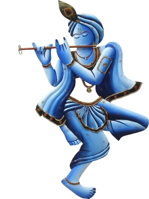eCraftIndia Blue Lord Krishna Playing Flute Handcrafted Decorative Iron Wall Hanging Decorative Showpiece  -  62 cm(Iron, Blue)