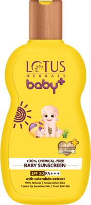 Lotus Herbals Baby+ 100% Chemical-Free Baby Suncreen Spf20 Pa+++ , Preservative Free, Calendula Extracts ,Pediatrician Recommended, (0-5Yrs) - SPF 20 PA+++