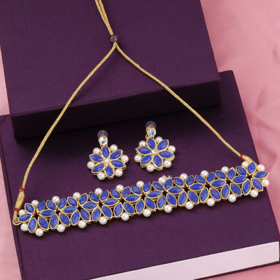 Shreenathji Jewellers Alloy Gold-plated Blue, White Jewellery Set(Pack of 1)