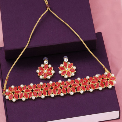 Shreenathji Jewellers Alloy Gold-plated Red Jewellery Set(Pack of 1)