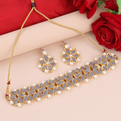 NM CREATION Alloy Gold-plated Grey Jewellery Set(Pack of 1)