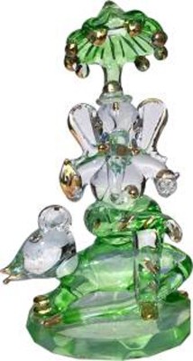 1st Time Ganesha With Musak Crystal Decorative Showpiece, Transparent, Handmade-Sy29 Decorative Showpiece  -  6 cm(Glass, White, Green)