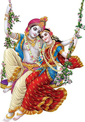 Aquire 60 cm Radha Krishna Ji on Jhula Self Adhesive Sticker(Pack of 1)