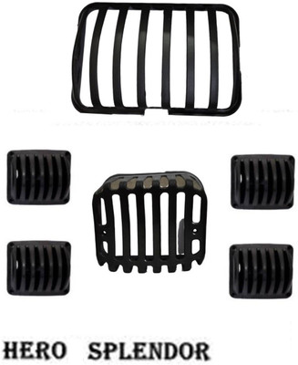 GRILLO New headlight grill & indicator grill set of 6 Bike Headlight Grill(Black)