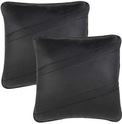 Infinity Fox Black Leatherite Car Pillow Cushion for Universal For Car(Square, Pack of 2)