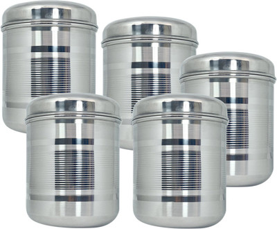 bartan hub Steel Tea Coffee & Sugar Container  - 2 L, 1.5 L, 1.2 L, 0.8 L, 0.5 L(Pack of 5, Silver)