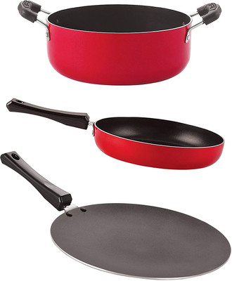 NIRLON Non-Stick Aluminium Cookware 3 Pieces Set (Gas Compatible) (CT12_FP10_CS24) Non-Stick Coated Cookware Set(PTFE (Non-stick), Aluminium, 3 - Piece)