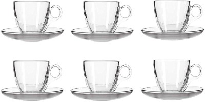 Shivshakti Kitchenware Pack of 12 Glass Cup Set for Tea Latest Design | Glass Tea & Coffee Cup Set | Clear Cups | Crystal Glass Mugs for Tea and Coffee | O Handle Tea Cup | 190 Ml | Set of (6)(Clear)