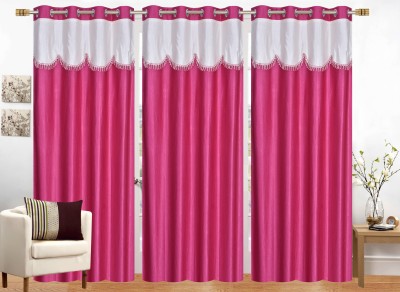 Stella Creations 274 cm (9 ft) Polyester Room Darkening Long Door Curtain (Pack Of 3)(Plain, Pink)