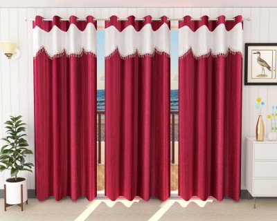 Stella Creations 214 cm (7 ft) Polyester Room Darkening Door Curtain (Pack Of 3)(Plain, Maroon)