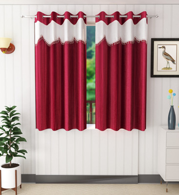 Stella Creations 152 cm (5 ft) Window Polyester Semi Transparent Curtain (Pack Of 2)(Maroon, Plain)