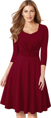 JVINERNATIONAL Women Empire Waist Maroon Knee Length Dress