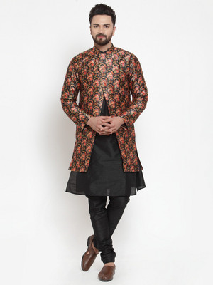 SAIFOO Men Kurta Churidar Ethnic Jacket Set