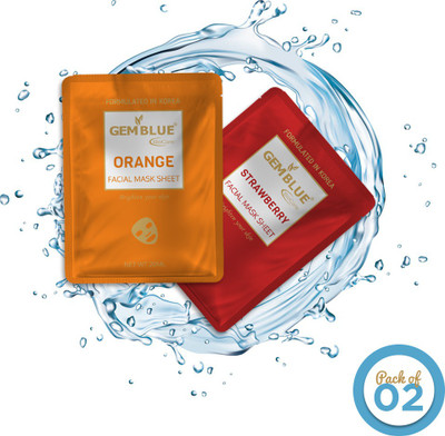 GEMBLUE BIOCARE Orange+Strawberry Facial Sheet Mask Pack Of 2(20 ml)