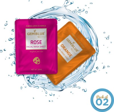 GEMBLUE BIOCARE Rose+Orange Facial Sheet Mask Pack Of 2(20 ml)