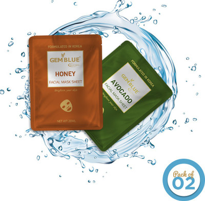 GEMBLUE BIOCARE Honey +Avocado Facial Mask Sheet Pack Of 2(20 ml)