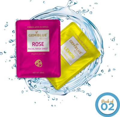 GEMBLUE BIOCARE Rose+Lemon Facial Sheet Mask Pack Of 2(20 ml)