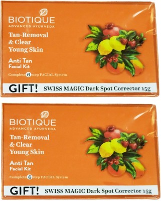 BIOTIQUE 2 ADVANCED AYURVEDA TAN REMOVAL AND CLEAR YOUNG SKIN ANTI TAN FACIAL KIT(2 x 65 ml)