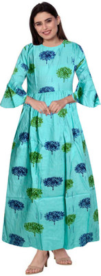 SILVER ORGANISATION Women Printed Anarkali Kurta(Light Green)