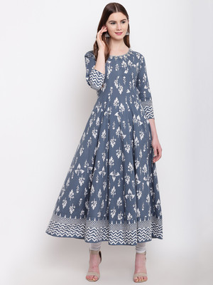 DIVENA Women Printed Anarkali Kurta(Grey)