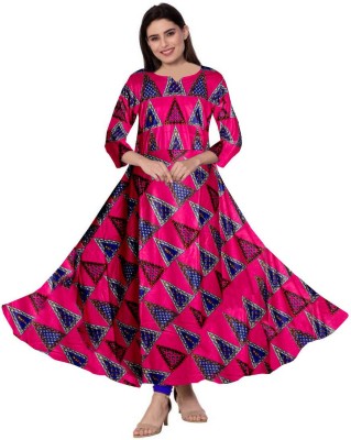 SILVER ORGANISATION Women Printed Anarkali Kurta(Pink)