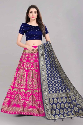 MR Y Self Design Semi Stitched Lehenga Choli(Dark Blue, Pink)