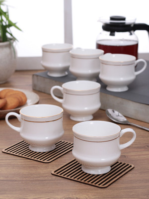 CLAY CRAFT Gold Line Tea Cups Ceramic Coffee Mug(250 ml, Pack of 6)