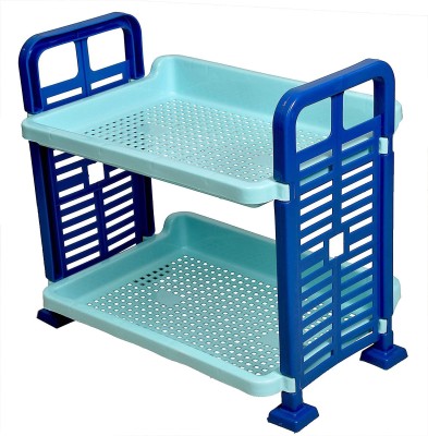 mastBus Office Table Stand to Organise Pen, Notebooks, Papers and Other Stationary Items Plastic Wall Shelf(Number of Shelves - 2, Blue)