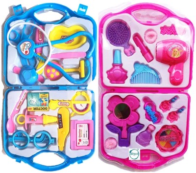 ANVIT combo of doctor set and beauty set toy for kids- Multi color