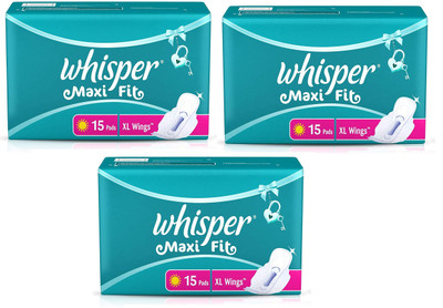 Whisper Maxi Fit - XL Wings (15+15+15 Count) Sanitary Pad(Pack of 3)