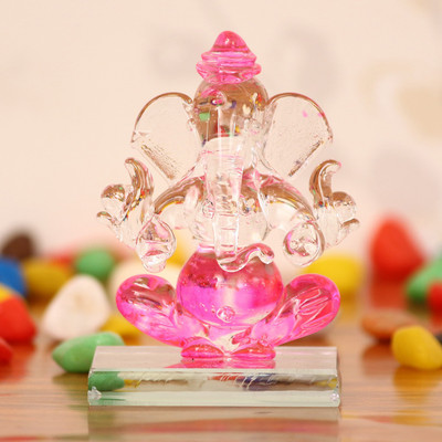 eCraftIndia Pink and Transparent Double Sided Crystal Car Ganesha Decorative Showpiece  -  7.5 cm(Crystal, Pink)