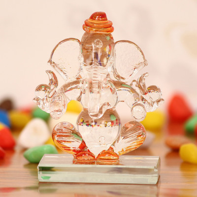 eCraftIndia Orange and Transparent Double Sided Crystal Car Ganesha Decorative Showpiece  -  7.5 cm(Crystal, Orange)