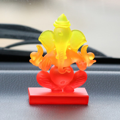 eCraftIndia Yellow and Orange Double Sided Crystal Car Ganesha Decorative Showpiece  -  7.5 cm(Crystal, Yellow)