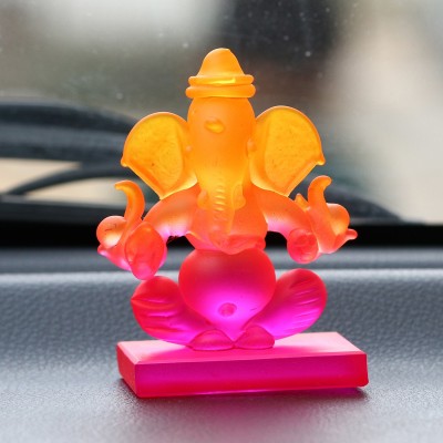 eCraftIndia Pink and Orange Double Sided Crystal Car Ganesha Decorative Showpiece  -  7.5 cm(Crystal, Orange)