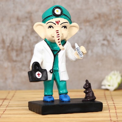 eCraftIndia Decorative Lord Ganesha Idol in Doctor Avatar Decorative Showpiece  -  18.5 cm(Polyresin, Green, White, Black, Blue)