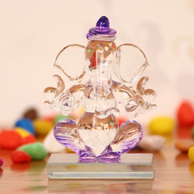 eCraftIndia Purple and Transparent Double Sided Crystal Car Ganesha Decorative Showpiece  -  7.5 cm(Crystal, Purple)