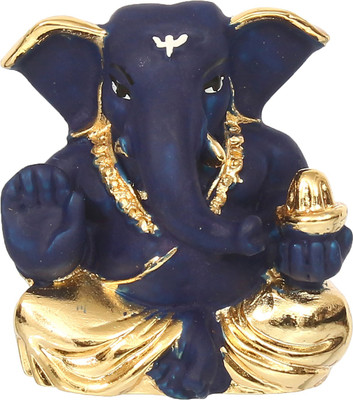 eCraftIndia Gold Plated Blue Appu Ganesha Decorative for Home/Temple/Office/Car Dashboard Decorative Showpiece  -  4.5 cm(Polyresin, Black, Gold)