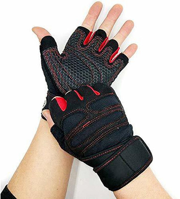 Leosportz Premium Strength Training Workout Gym Gloves Breathable Gym & Fitness Gloves(Red, Black)