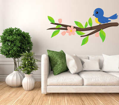 Littlebuds 80 cm Bird on Leaf Removable Sticker(Pack of 1)