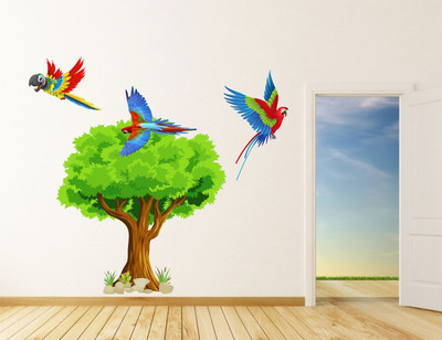 Wallzone 90 cm Beautifull Tree With Birds Removable Sticker(Pack of 1)