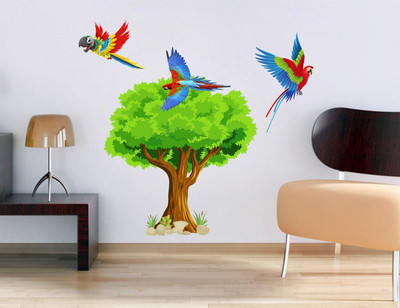 Littlebuds 90 cm Parrot And Tree Removable Sticker(Pack of 1)