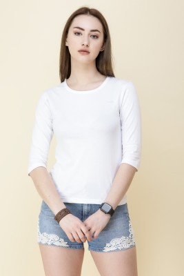 Wrath Solid Women Round Neck White T-Shirt