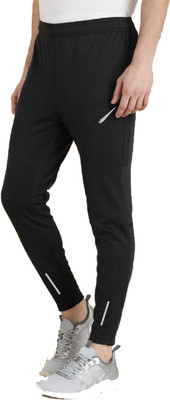 FITNICK Solid Men Black Track Pants