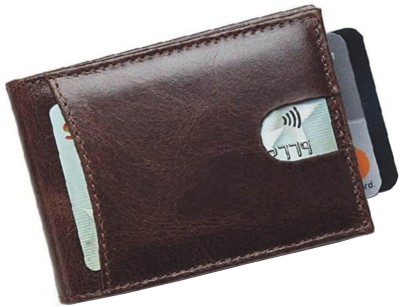 komto Men Brown Genuine Leather Money Clip(7 Card Slots)